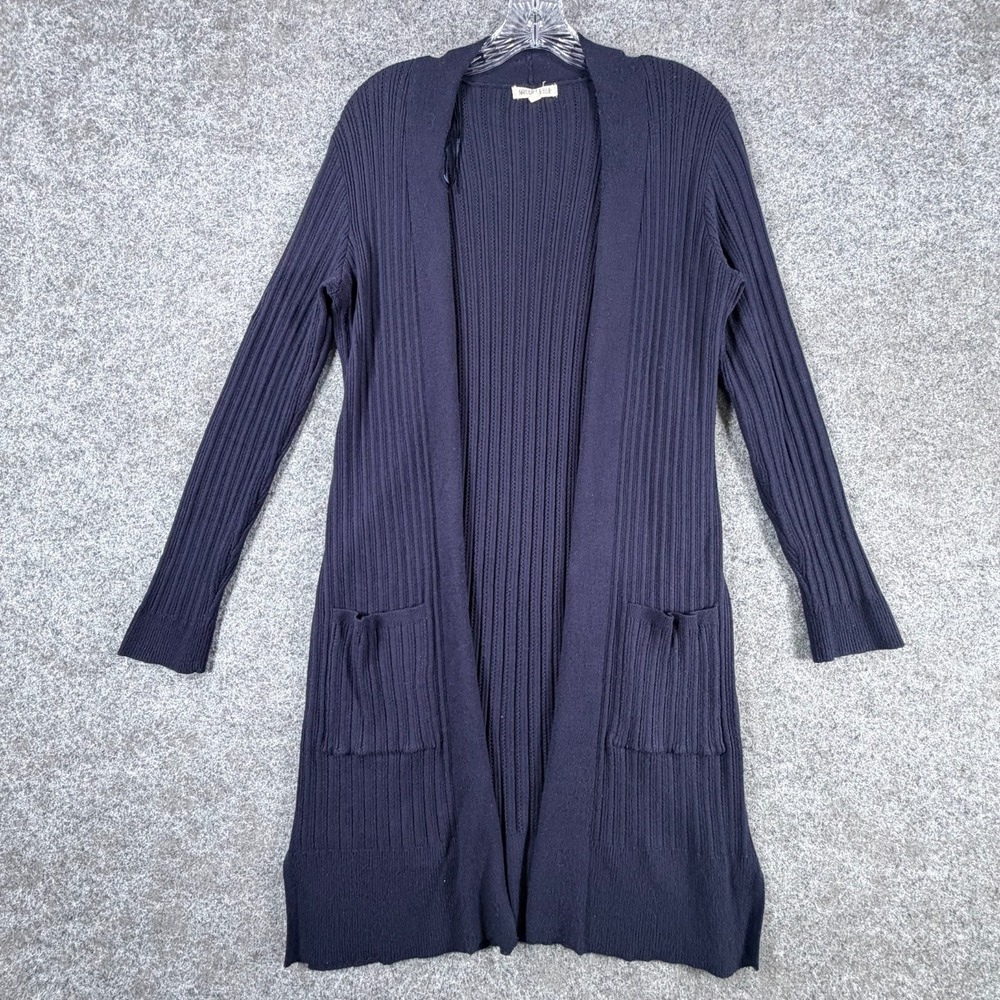Margeaux & Ellie Cardigan Sweater Womens Small Navy Blue Rayon Winter Open Front